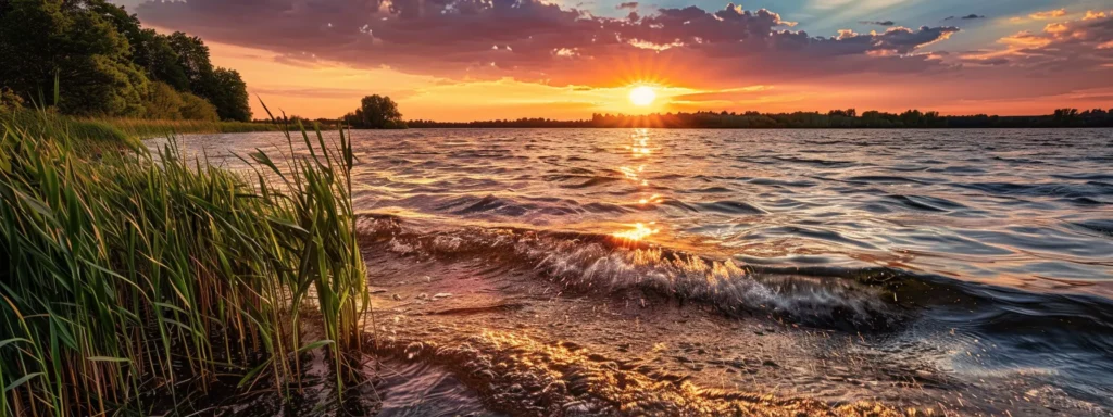 Lively sunset over calm water, reflecting quality management themes and continuous improvement in business processes.