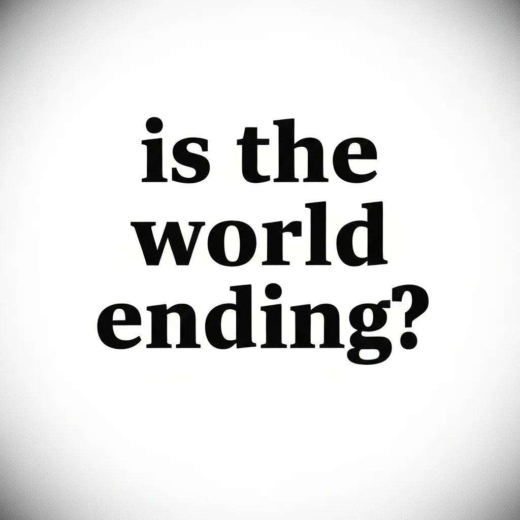 Text mit der Frage "is the world ending?quot; auf hellem Hintergrund, symbolisiert Unsicherheit und Herausforderungen, die auch in Bezug auf Compliance und Risikomanagement relevant sind.