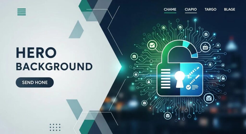 Sicherheitsgrafik mit offenem Schloss und digitalen Symbolen, die Informationssicherheit und ISO 27001 Rezertifizierung darstellen.