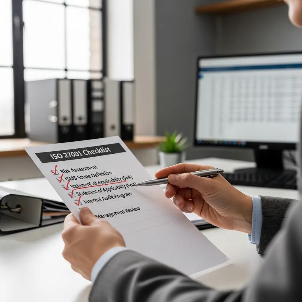 Auditor überprüft Checkliste für das ISO 27001‑Audit