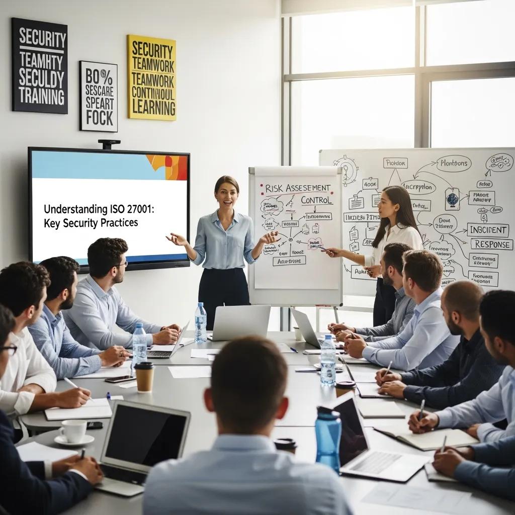 Mitarbeitende in einem Informationssicherheits‑Training zur ISO 27001‑Vorbereitung