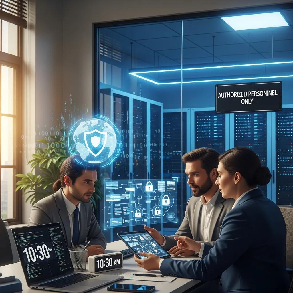 Government officials discussing ISO 27001 certification in a secure office environment