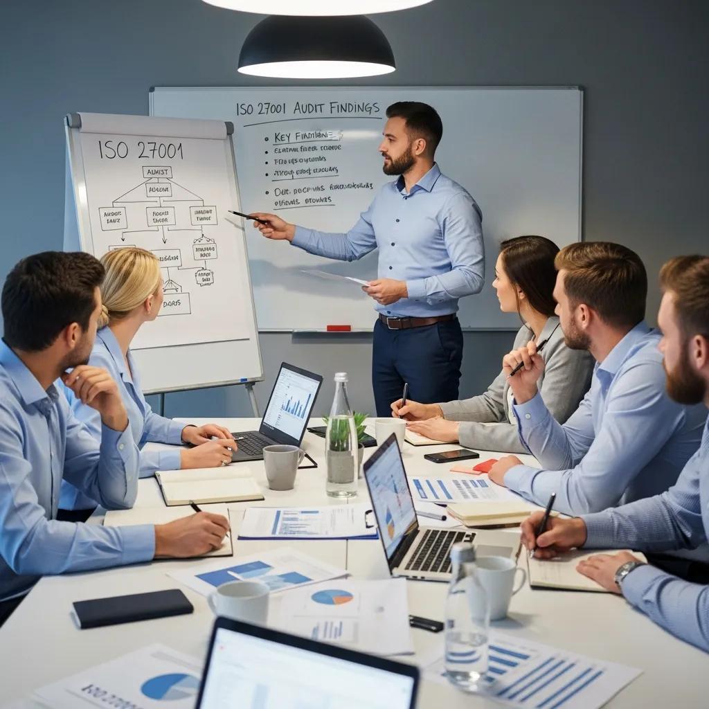Team bei internem Audit‑Meeting zur ISO 27001‑Zertifizierung