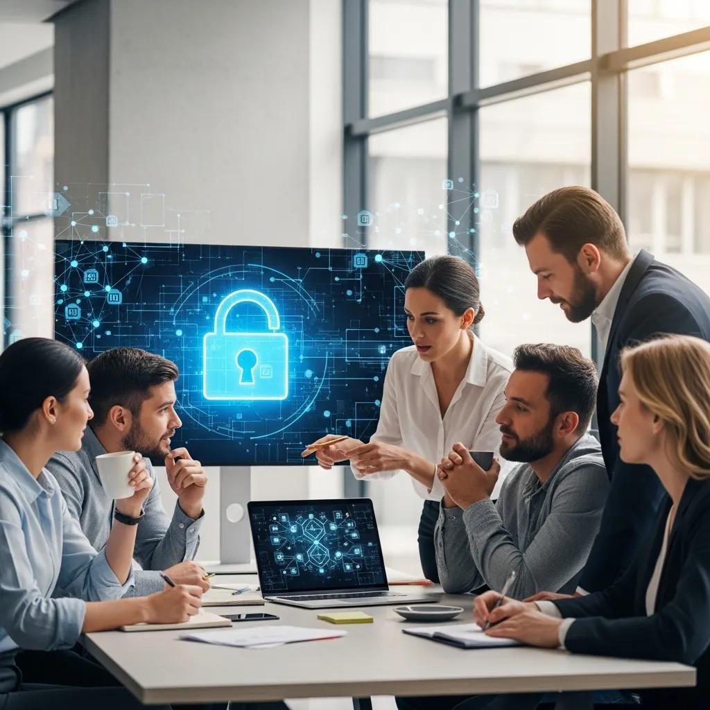 Fachleute erarbeiten gemeinsam Strategien für IT-Sicherheit in einem modernen Büro