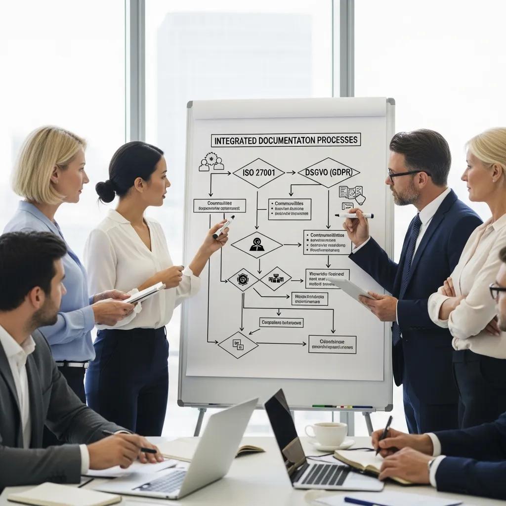 Fachleute besprechen die Integration von ISO 27001- und DSGVO-Dokumentationsprozessen