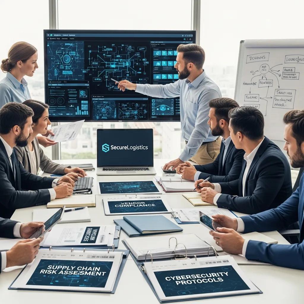 Team of security consultants collaborating on supply chain management strategies