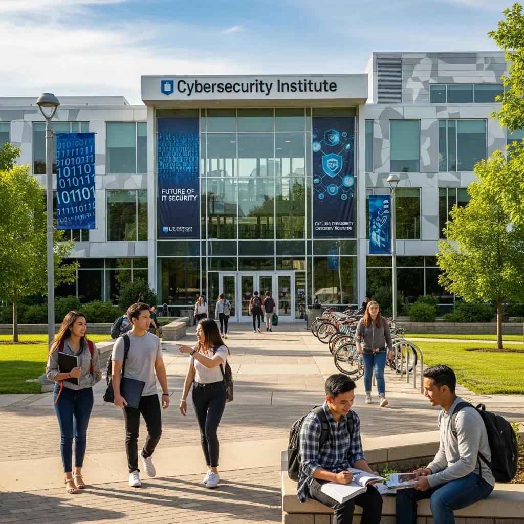 Hochschulcampus mit Studienangeboten im Bereich Cybersecurity und Austausch unter Studierenden