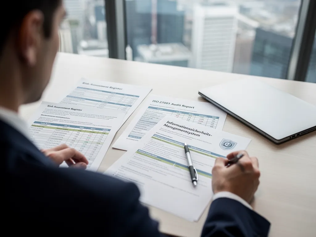 IT-Sicherheitsexperte pr&uuml;ft ISO 27001 Risikobewertungsdokumentation