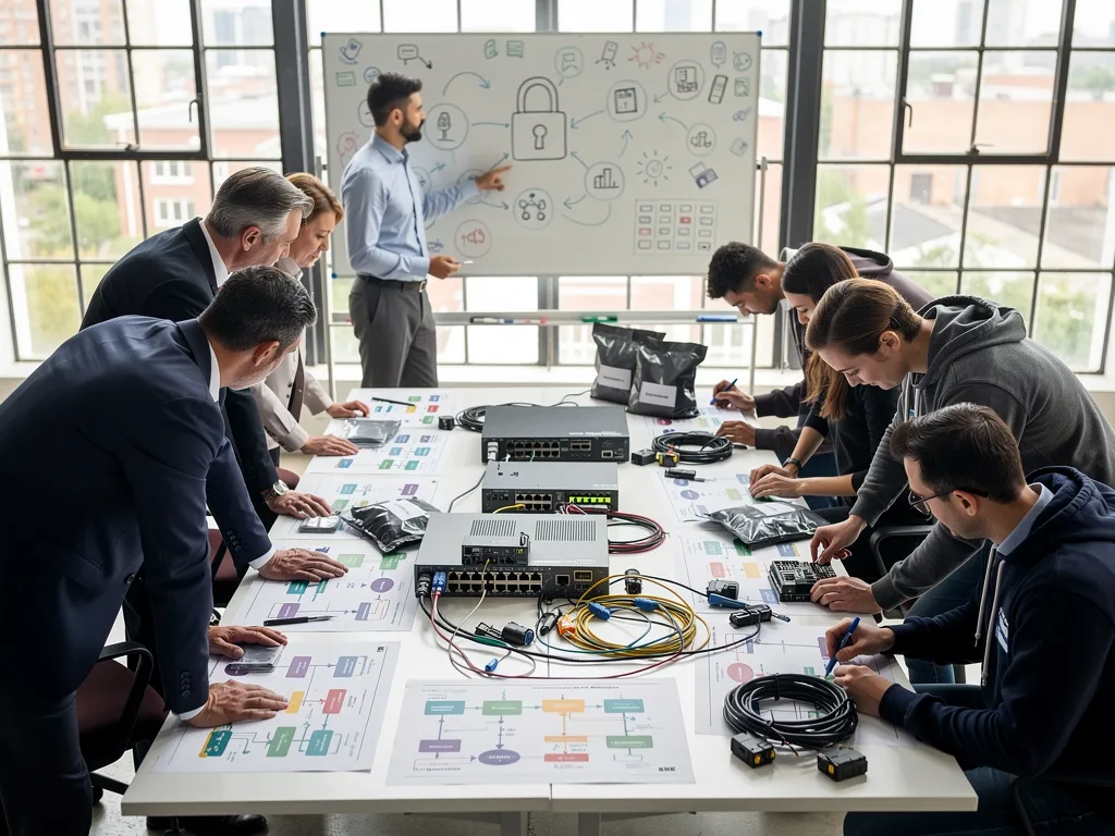 Employees attending a cybersecurity training and certification workshop